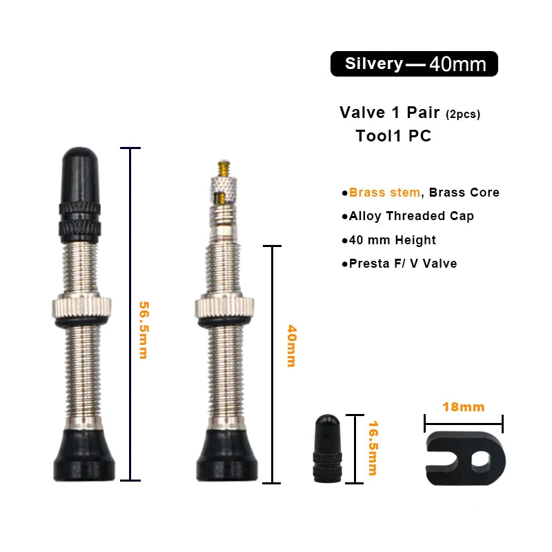 2Pcs 40/60MM Bicycle Vacuum Air Valve Durable Alloy Stem Brass Core F/V Presta MTB Bike Tubeless Tire Nozzle Cap Cycling Parts