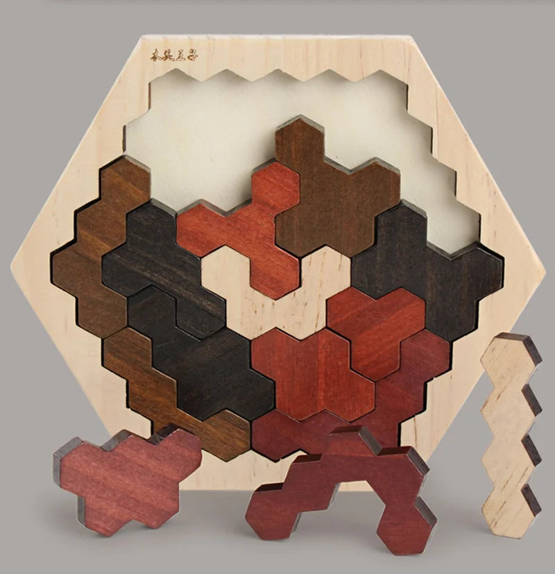 Montessori Wooden Toys 3D Jigsaw Puzzle Tangram Math Toys Baby Hand Grasp Board Shape Match Puzzle Educational Toys for Kids