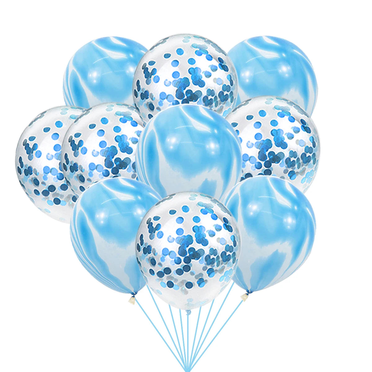 40 Pcs Blue Set Agate Marble Balloons Silver Confetti Balloon Wedding Valentine's Day Baby Shower Birthday Party Decorations