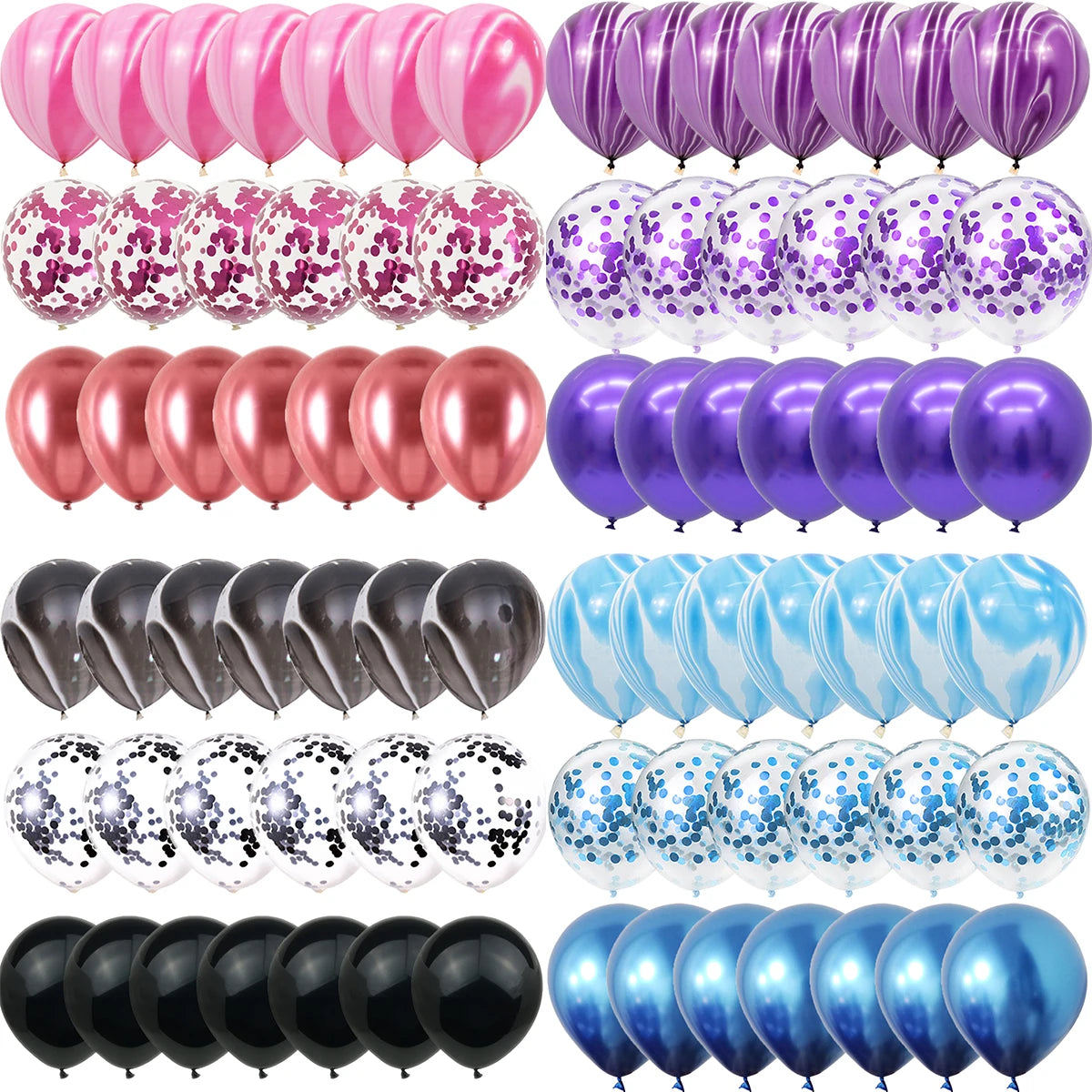 40 Pcs Blue Set Agate Marble Balloons Silver Confetti Balloon Wedding Valentine's Day Baby Shower Birthday Party Decorations