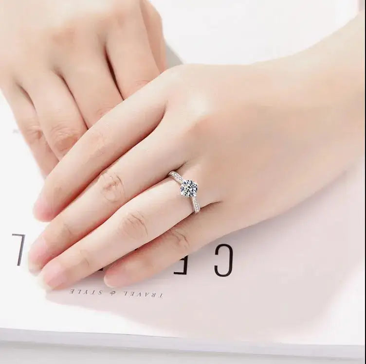 925 Sterling Silver Zircon Adjustable Women's Engagement Ring Wedding Fashion Jewelry Accessories