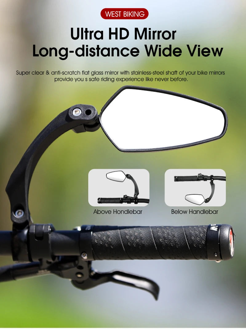 WEST BIKING Anti-Glare Bicycle Mirror Handlebar Rear View Wide Range Back Sight Reflect electric scooter Mirror bike accessories