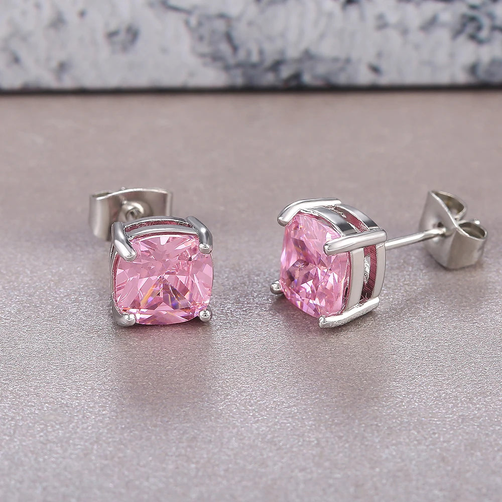 Luxury Solitaire Cubic Zirconia Stud Earrings 5 Colors Dazzling CZ Simple Versatile Women Wedding Band Earring Jewelry