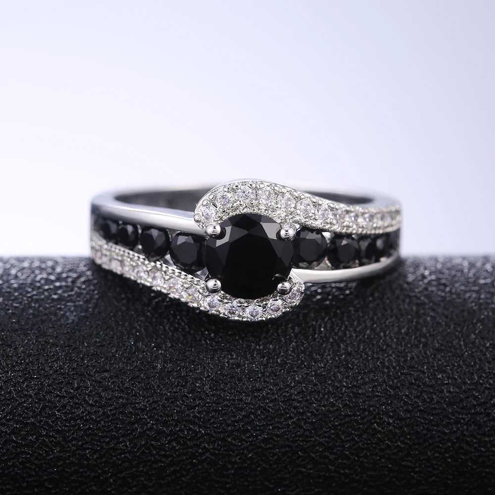 Special-interest Black Stone Women Wedding Ring Dazzling Crystal Zircon Delicate Gift Top Quality Female Classic Jewelry
