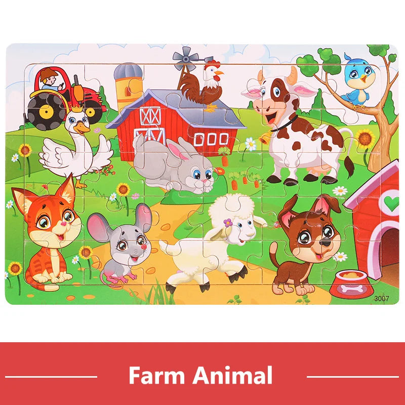 30 Pieces Wooden 3d Puzzles Cartoon Animal Jigsaw Puzzle Board Game Preschool Montessori Educational Toys For Children