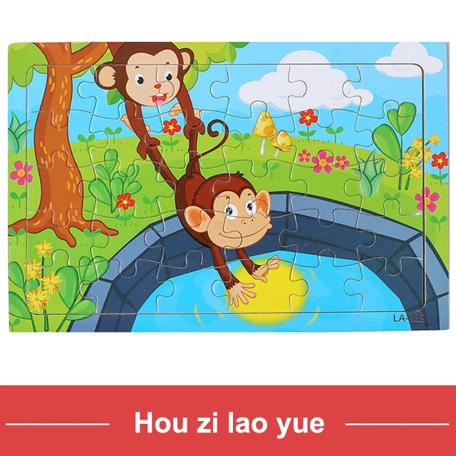 30 Pieces Wooden 3d Puzzles Cartoon Animal Jigsaw Puzzle Board Game Preschool Montessori Educational Toys For Children