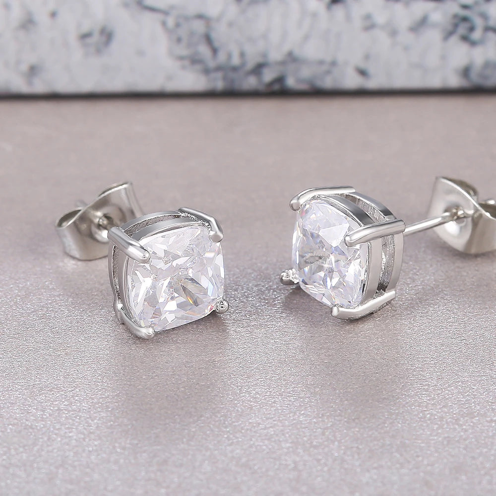 Luxury Solitaire Cubic Zirconia Stud Earrings 5 Colors Dazzling CZ Simple Versatile Women Wedding Band Earring Jewelry