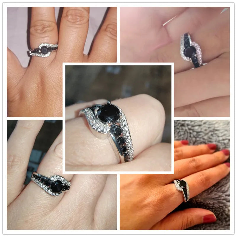 Special-interest Black Stone Women Wedding Ring Dazzling Crystal Zircon Delicate Gift Top Quality Female Classic Jewelry
