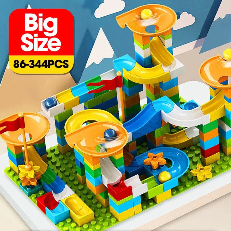 86-344pcs Marble Race Run Block Big Size Building Blocks Maze Ball Funnel Slide Blocks Creative Bricks Assemble Toys for Kids