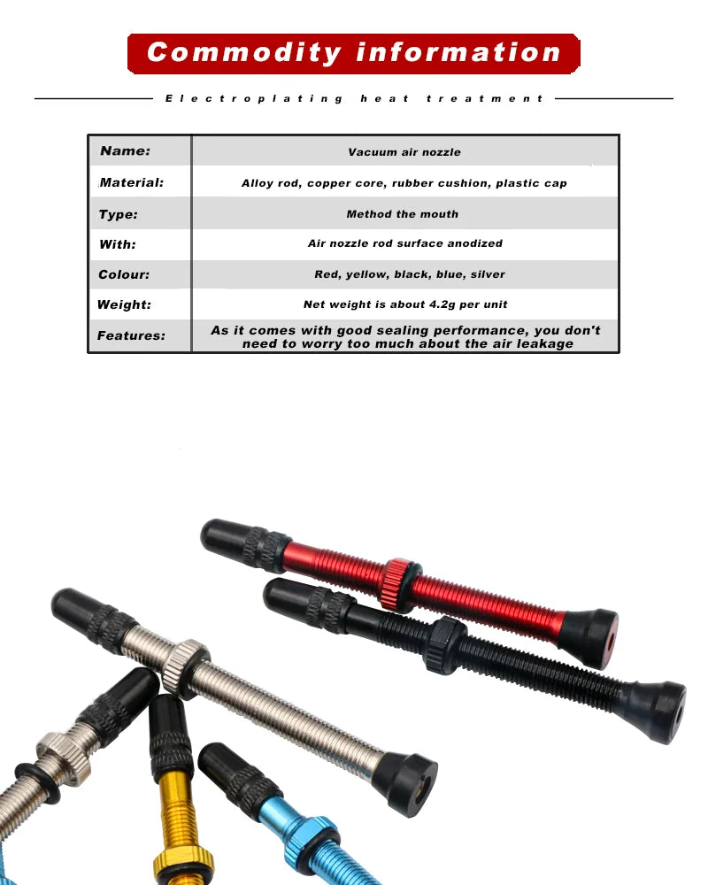 2Pcs 40/60MM Bicycle Vacuum Air Valve Durable Alloy Stem Brass Core F/V Presta MTB Bike Tubeless Tire Nozzle Cap Cycling Parts