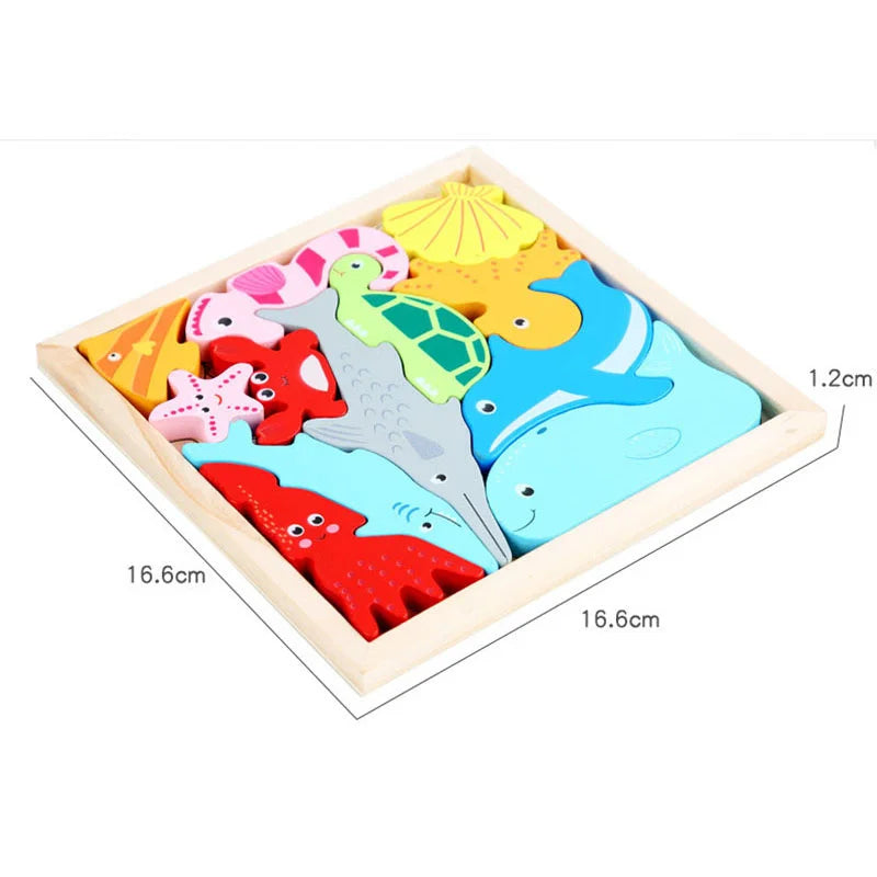 Montessori Wooden Toys 3D Jigsaw Puzzle Tangram Math Toys Baby Hand Grasp Board Shape Match Puzzle Educational Toys for Kids