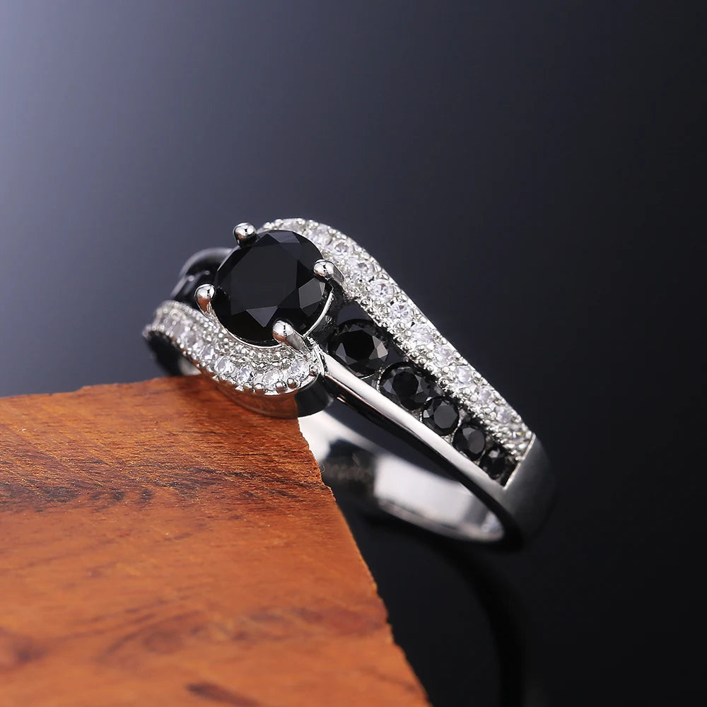 Special-interest Black Stone Women Wedding Ring Dazzling Crystal Zircon Delicate Gift Top Quality Female Classic Jewelry