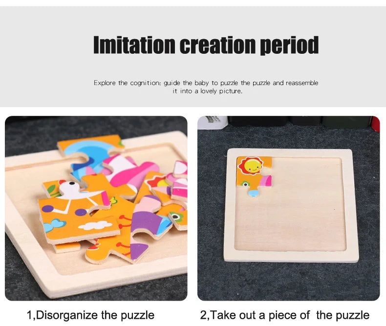 Baby Wooden Toys 11x11cm Jigsaw 3d Puzzle Cartoon Animal Traffic Wooden Puzzle Game Montessori Educational Toys For Children