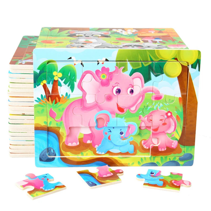 15*11cm 3D Puzzle Cartoon Animals Wood Puzzle Kids Cognitive Jigsaw Puzzle Baby Wooden Toys Educational Toys for Children