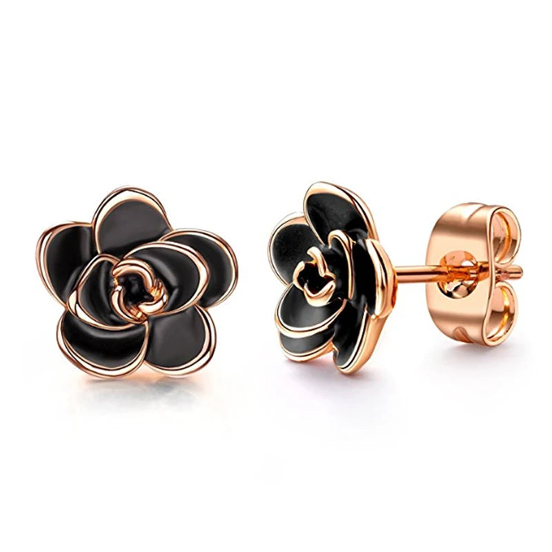 Huian Classic Camellia Flower Stud Earring Delicate Women Accessory Daily Wearing Party Earring with White/Black Flower Jewelry