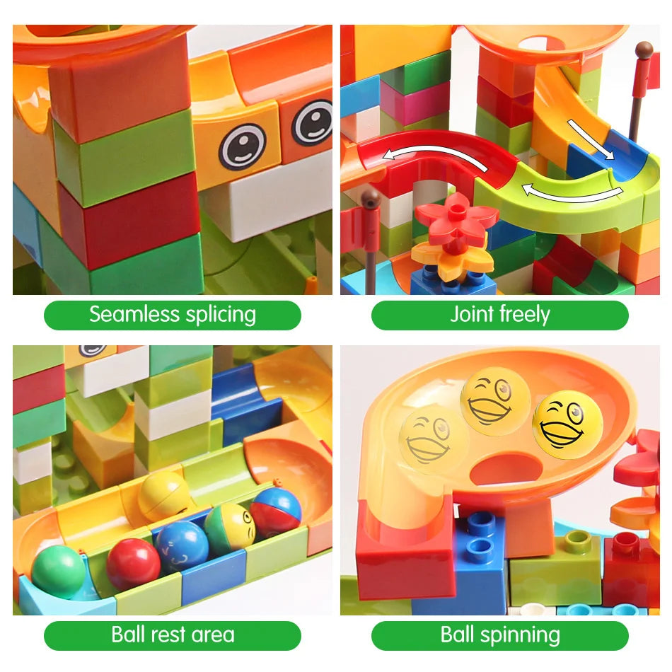 86-344pcs Marble Race Run Block Big Size Building Blocks Maze Ball Funnel Slide Blocks Creative Bricks Assemble Toys for Kids