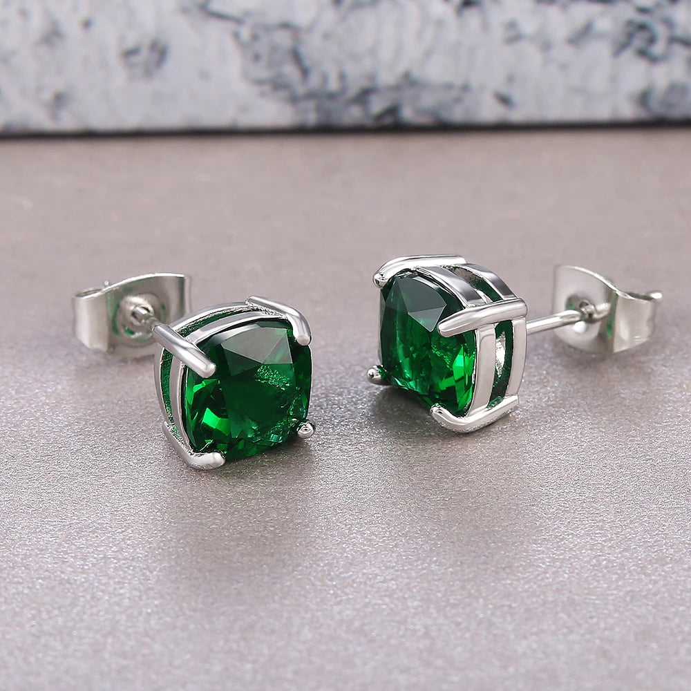 Luxury Solitaire Cubic Zirconia Stud Earrings 5 Colors Dazzling CZ Simple Versatile Women Wedding Band Earring Jewelry