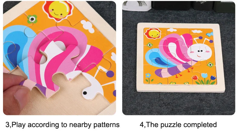 Baby Wooden Toys 11x11cm Jigsaw 3d Puzzle Cartoon Animal Traffic Wooden Puzzle Game Montessori Educational Toys For Children