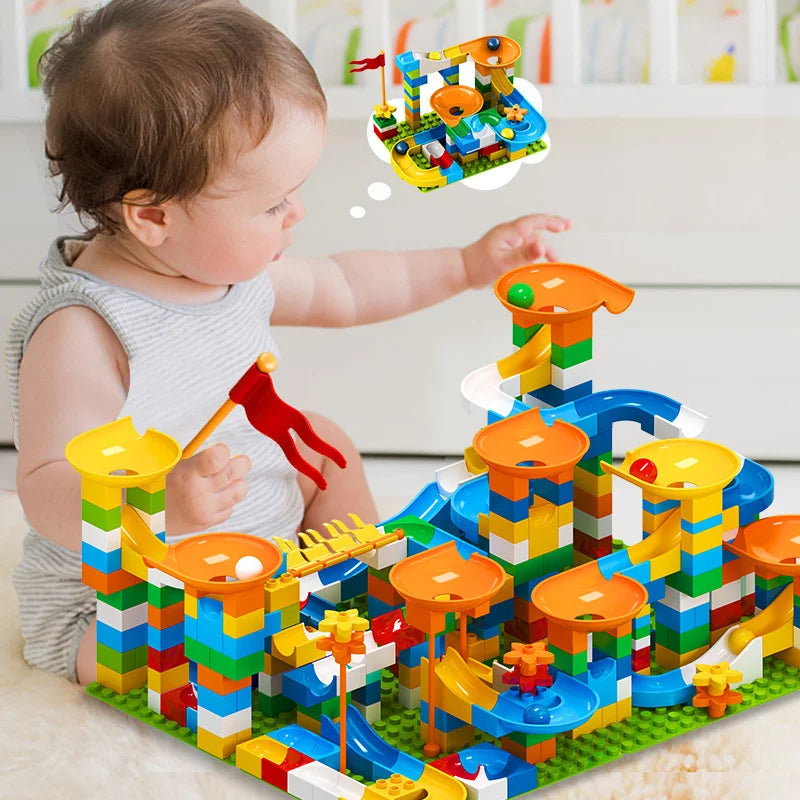 86-344pcs Marble Race Run Block Big Size Building Blocks Maze Ball Funnel Slide Blocks Creative Bricks Assemble Toys for Kids
