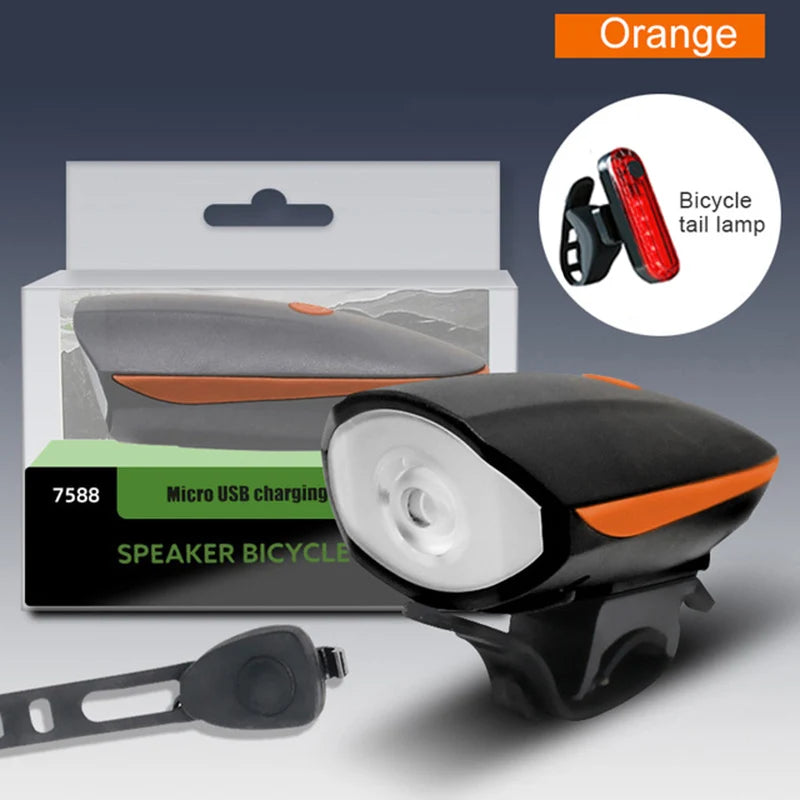 Bicycle Light with Horn USB Rechargeable LED Waterproof MTB Bike Dark Night Outdoor Riding Headlight and Rear Bike Light Set