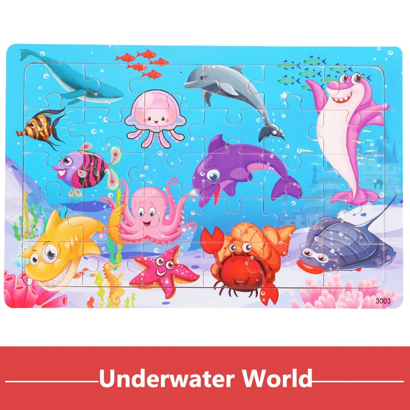 30 Pieces Wooden 3d Puzzles Cartoon Animal Jigsaw Puzzle Board Game Preschool Montessori Educational Toys For Children