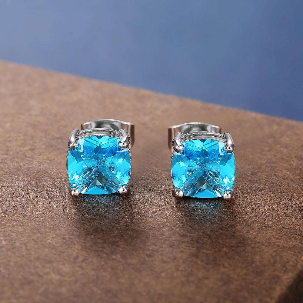 Luxury Solitaire Cubic Zirconia Stud Earrings 5 Colors Dazzling CZ Simple Versatile Women Wedding Band Earring Jewelry