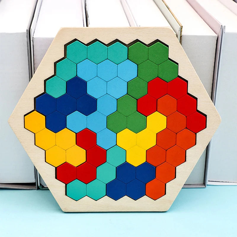 Montessori Wooden Toys 3D Jigsaw Puzzle Tangram Math Toys Baby Hand Grasp Board Shape Match Puzzle Educational Toys for Kids