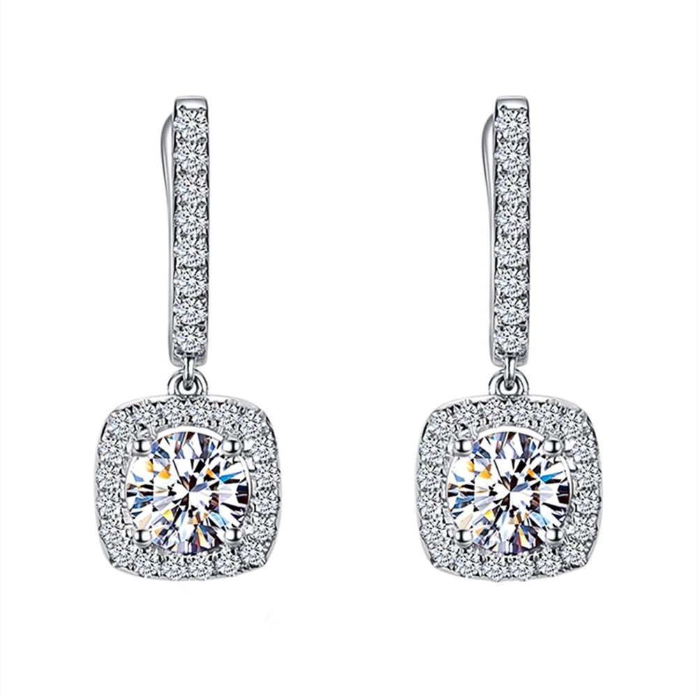 New Trendy Square Shape Drop Earrings Brilliant Bridal Engagement Wedding Jewelry Elegant Female Dangle Earring Nice Gift