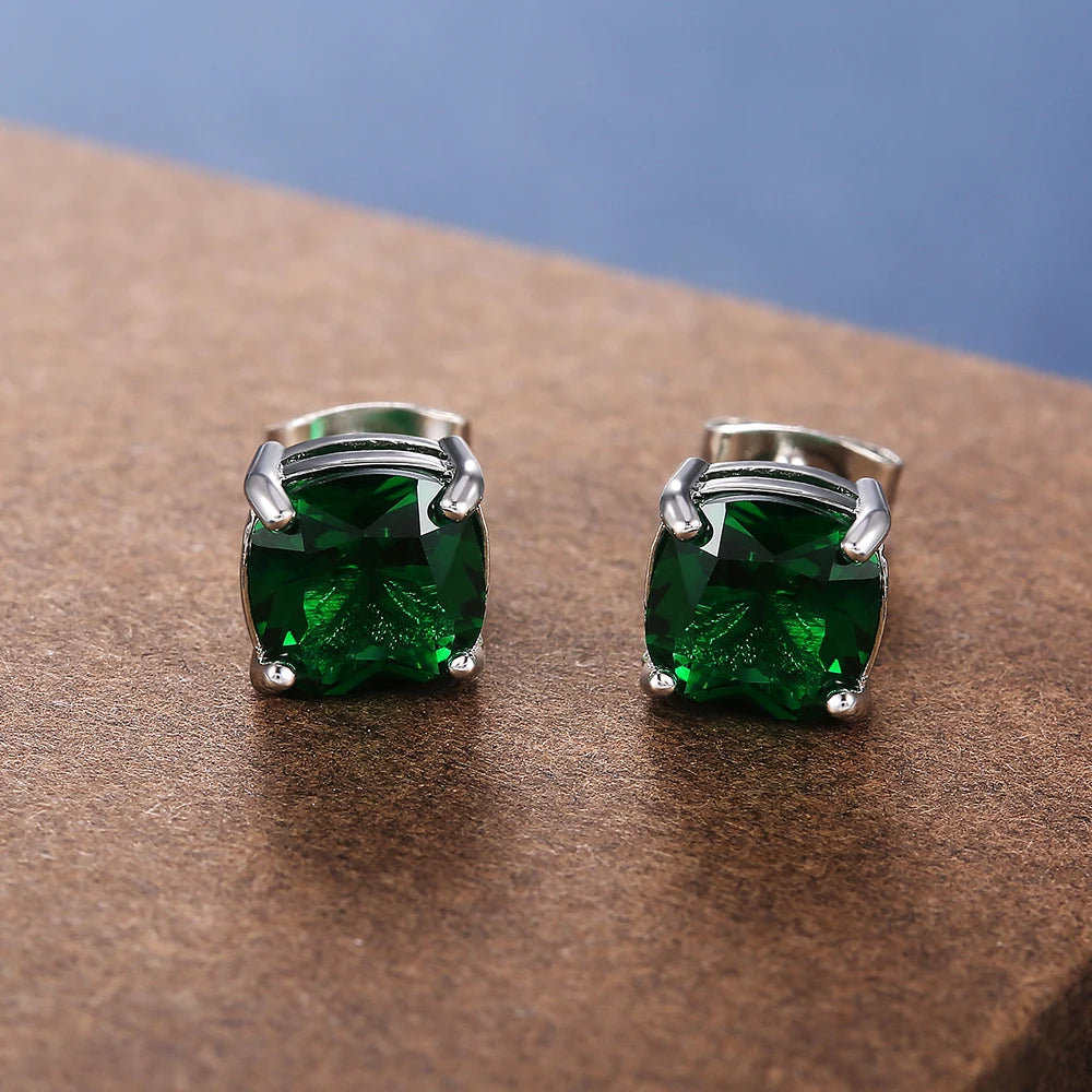 Luxury Solitaire Cubic Zirconia Stud Earrings 5 Colors Dazzling CZ Simple Versatile Women Wedding Band Earring Jewelry