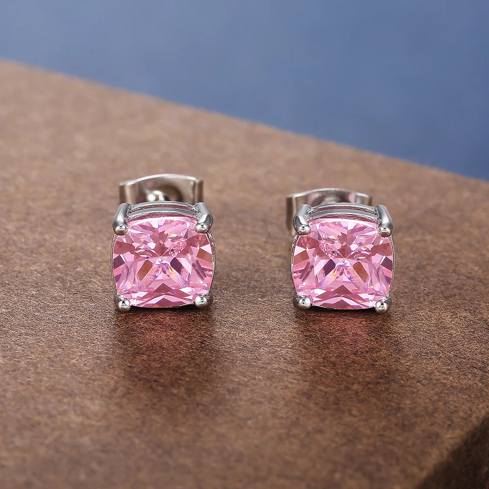 Luxury Solitaire Cubic Zirconia Stud Earrings 5 Colors Dazzling CZ Simple Versatile Women Wedding Band Earring Jewelry