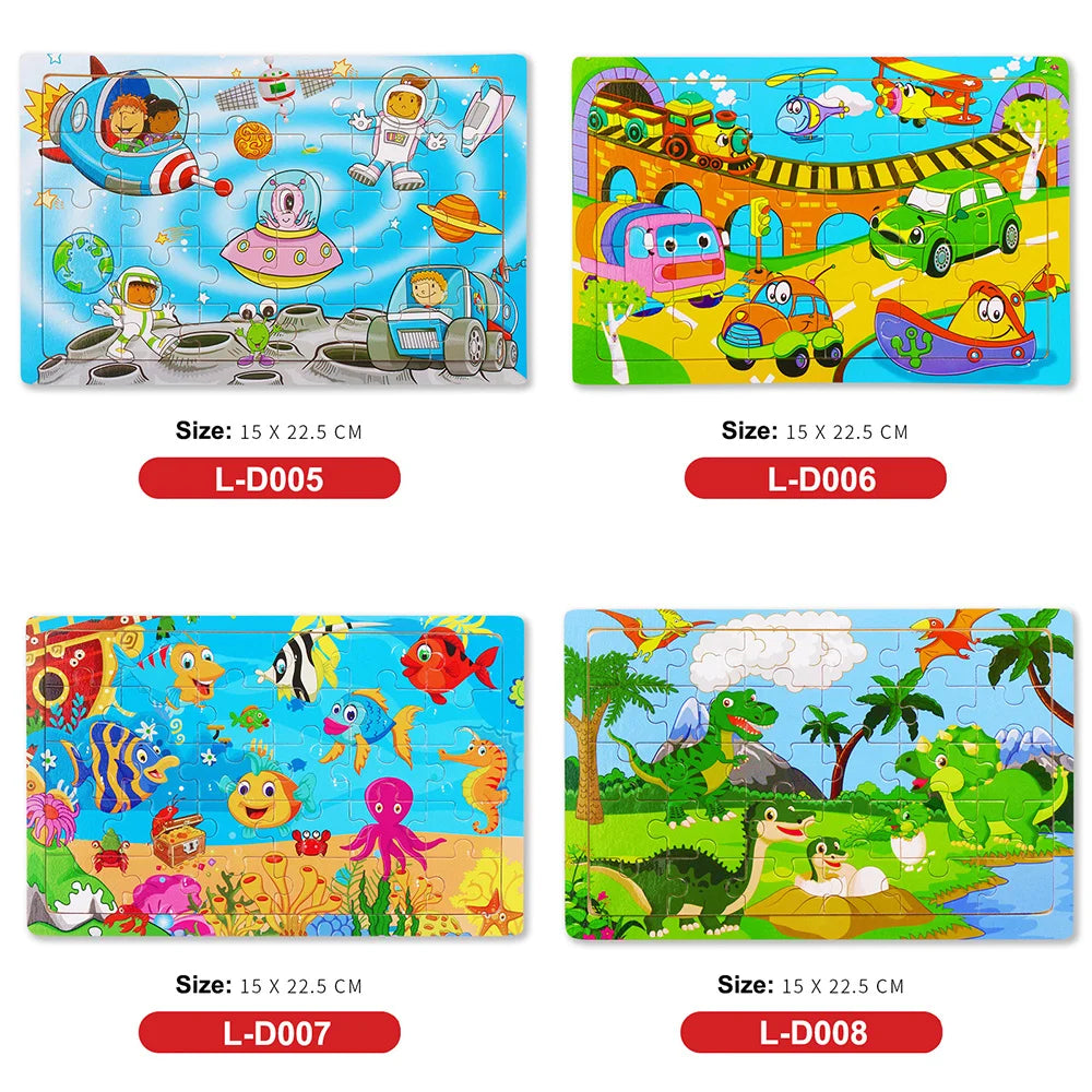 30 Pieces Wooden 3d Puzzles Cartoon Animal Jigsaw Puzzle Board Game Preschool Montessori Educational Toys For Children