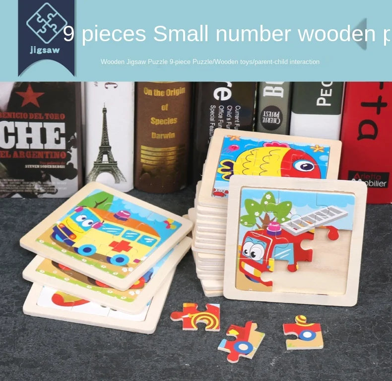 11cm/4.33in Kids Wooden Jigsaw Puzzle Games Cartoon Animal Vehicle Pattern Children Montessori Educational Toys
