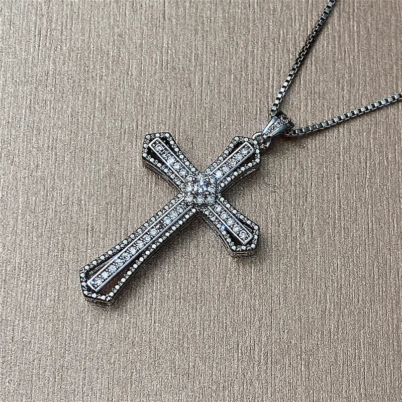 Luxury Full Cubic Zirconia Cross Pendant Necklace for Women Fashion Versatile Necklace Jewelry Party Daily Accessories