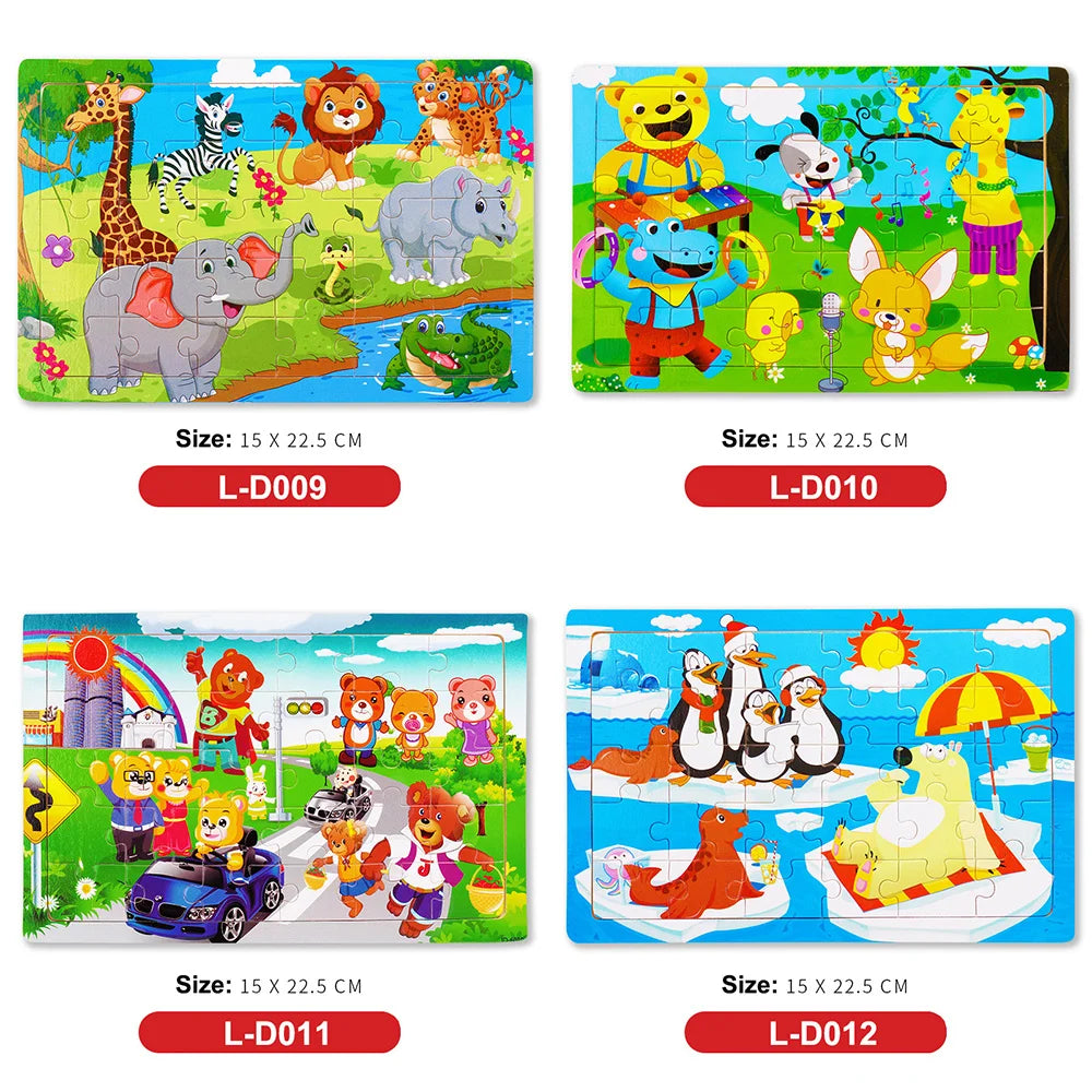 30 Pieces Wooden 3d Puzzles Cartoon Animal Jigsaw Puzzle Board Game Preschool Montessori Educational Toys For Children