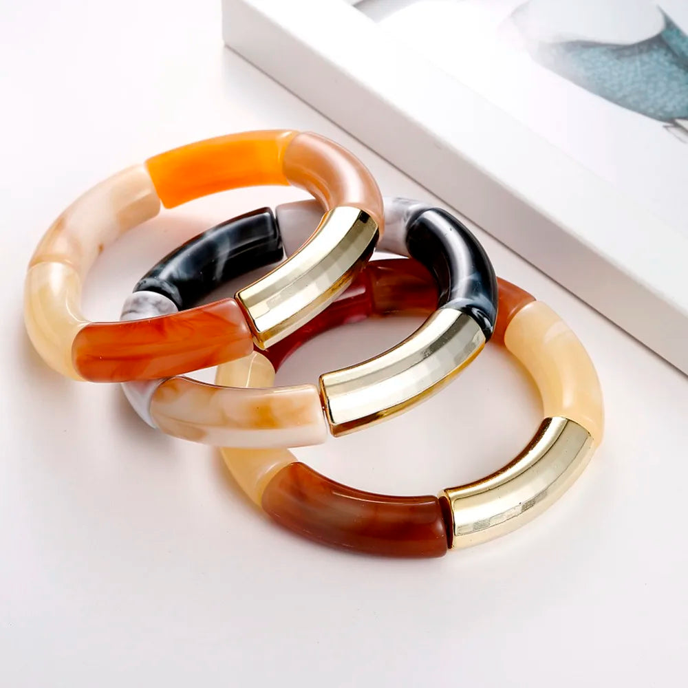 Bohomia Acrylic Design Style Chunky Bamboo Stackable Bracelet for Women Boho Elastic Colorful Tube Beads Braceletes 2024 Jewelry
