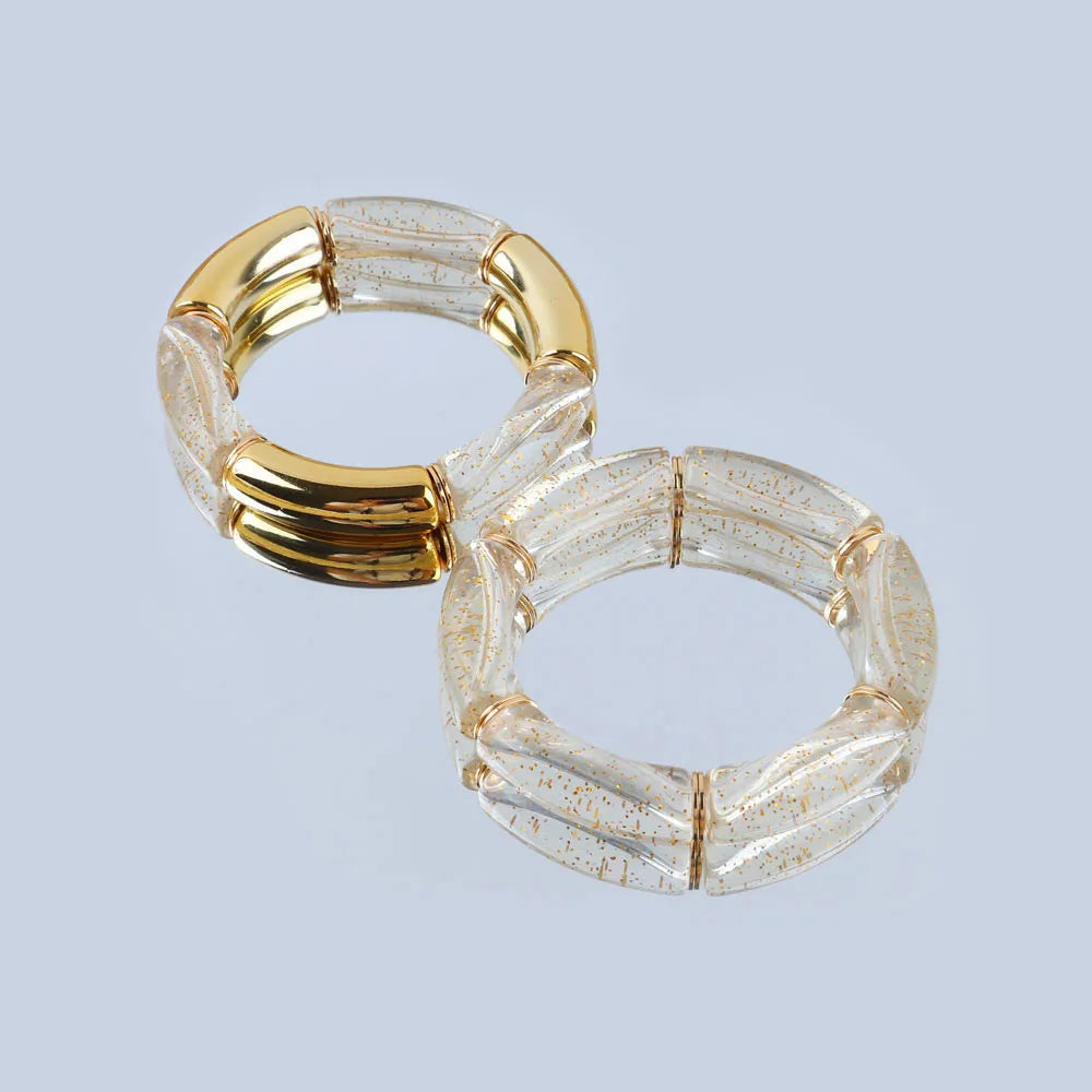 Bohomia Acrylic Design Style Chunky Bamboo Stackable Bracelet for Women Boho Elastic Colorful Tube Beads Braceletes 2024 Jewelry