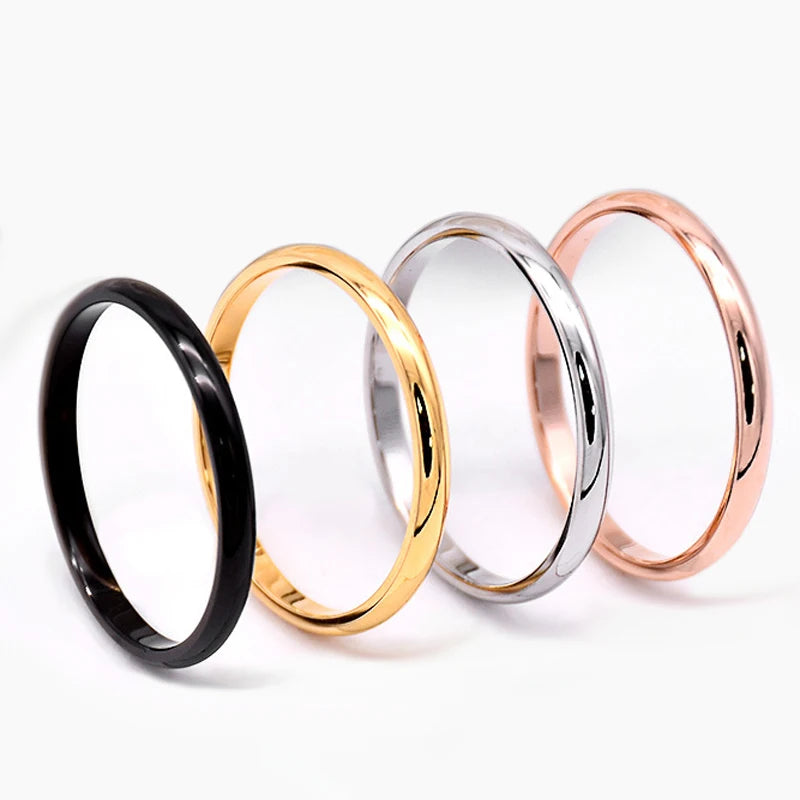 2mm Stainless Steel Thin Ring Rose Gold Black For Women Men Minimalist Jewelry Party Simple Fashion Gift Size 3 To 10