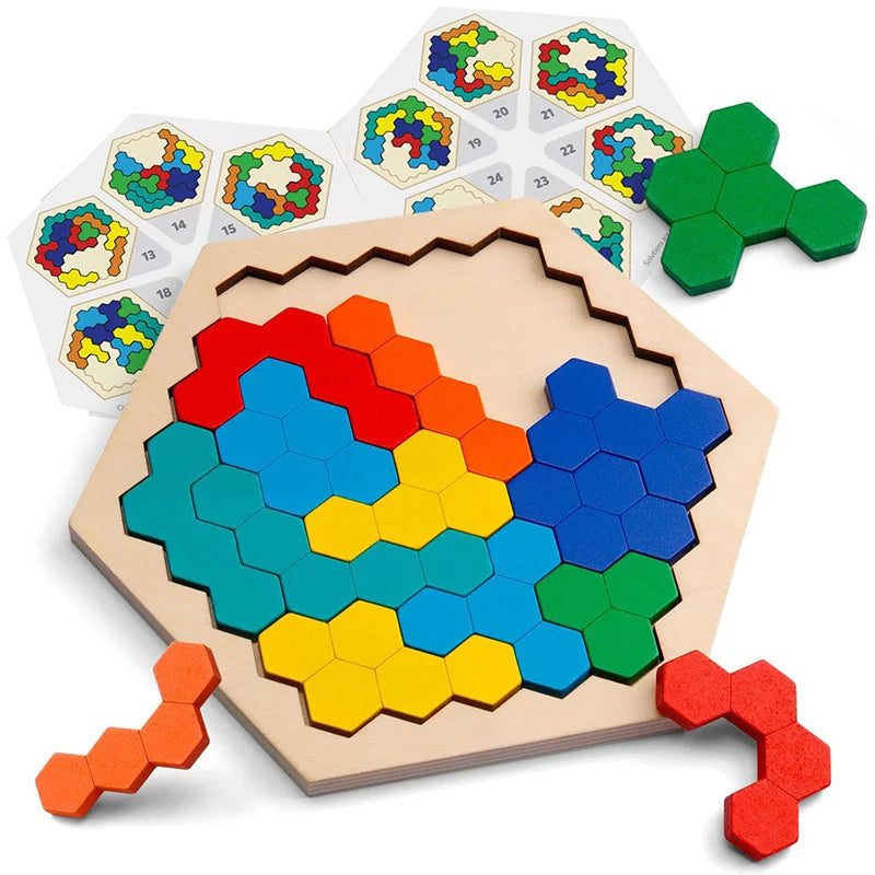 Montessori Wooden Toys 3D Jigsaw Puzzle Tangram Math Toys Baby Hand Grasp Board Shape Match Puzzle Educational Toys for Kids