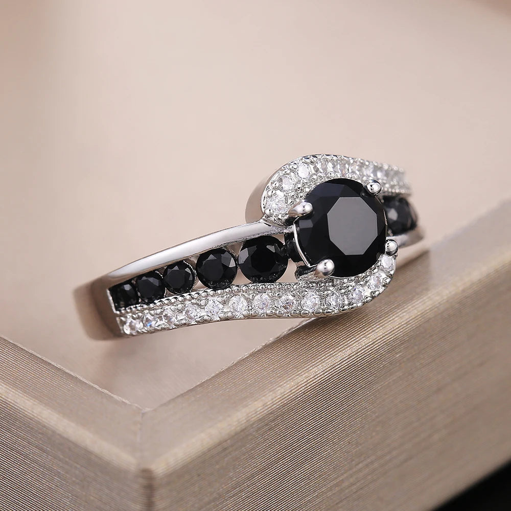 Special-interest Black Stone Women Wedding Ring Dazzling Crystal Zircon Delicate Gift Top Quality Female Classic Jewelry