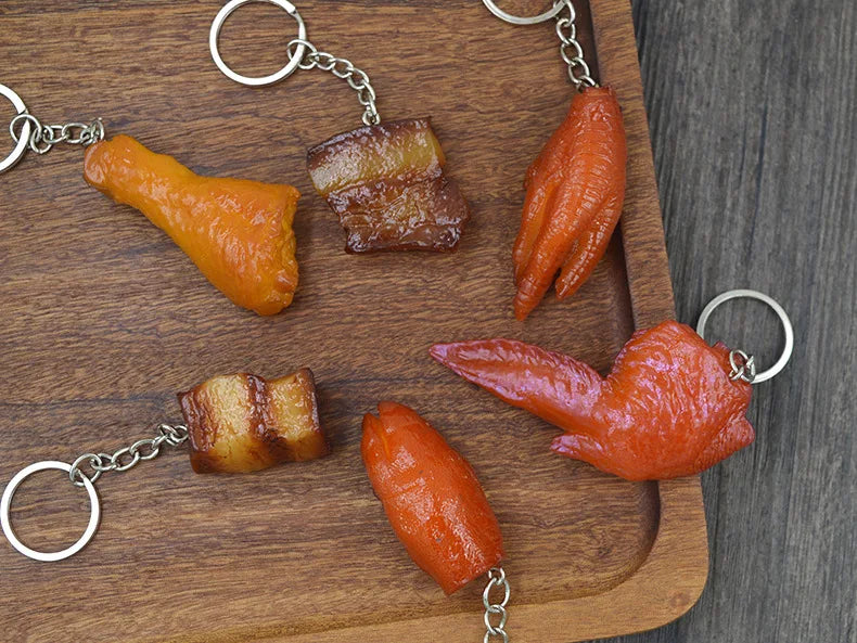 Creative Simulation Food Keychain PVC Model Gift Keychain Soft Glue Fake Braised Pork Belly Roasted Chicken Keychain K4230