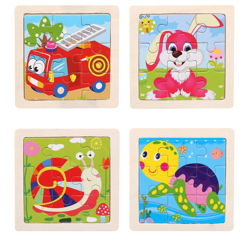 Baby Wooden Toys 11x11cm Jigsaw 3d Puzzle Cartoon Animal Traffic Wooden Puzzle Game Montessori Educational Toys For Children
