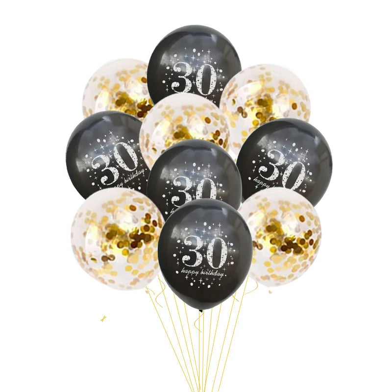 JOY-ENLIFE 10pcs Inflatable Confetti Balloons 12inch Latex Balloons 30 40 50 60 Years Birthday Party Adult Foil Helium Balloons