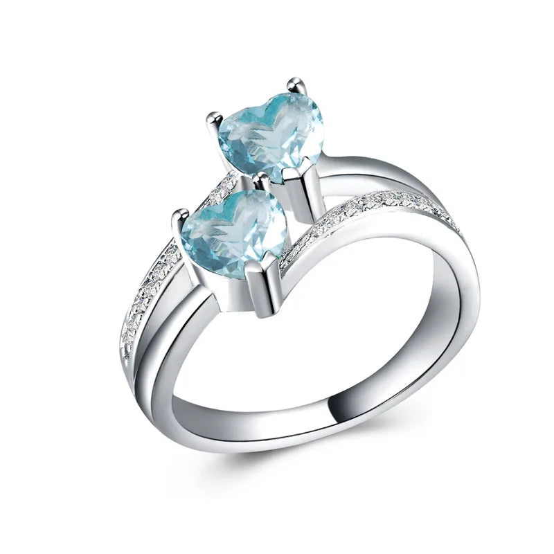 Stylish Female Rings Silver-plated Double Heart-Shaped Cubic Zircons Wedding Ring For Women Girls Nice Gift For Birthday