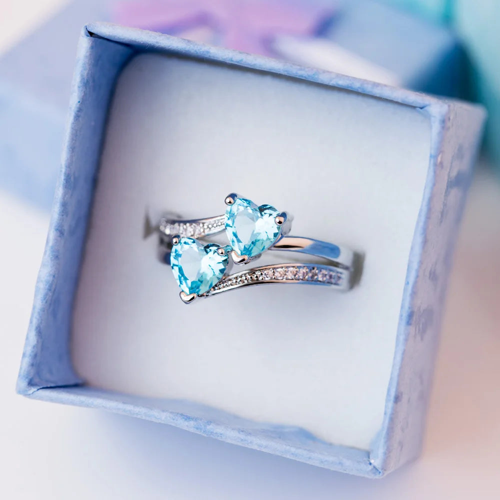 Stylish Female Rings Silver-plated Double Heart-Shaped Cubic Zircons Wedding Ring For Women Girls Nice Gift For Birthday