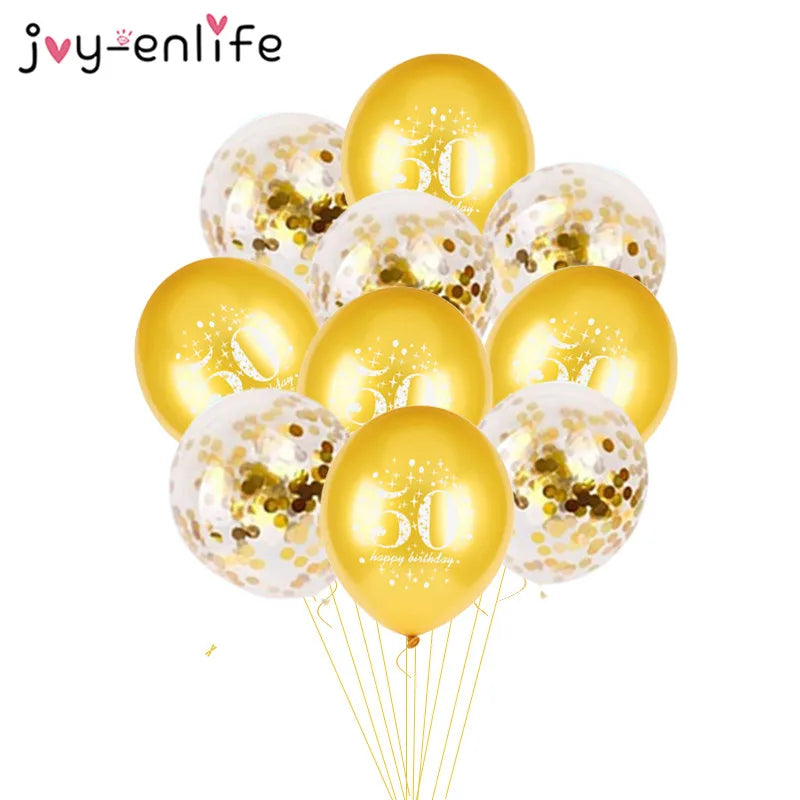JOY-ENLIFE 10pcs Inflatable Confetti Balloons 12inch Latex Balloons 30 40 50 60 Years Birthday Party Adult Foil Helium Balloons