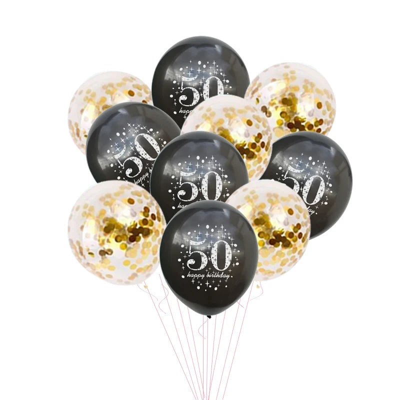JOY-ENLIFE 10pcs Inflatable Confetti Balloons 12inch Latex Balloons 30 40 50 60 Years Birthday Party Adult Foil Helium Balloons