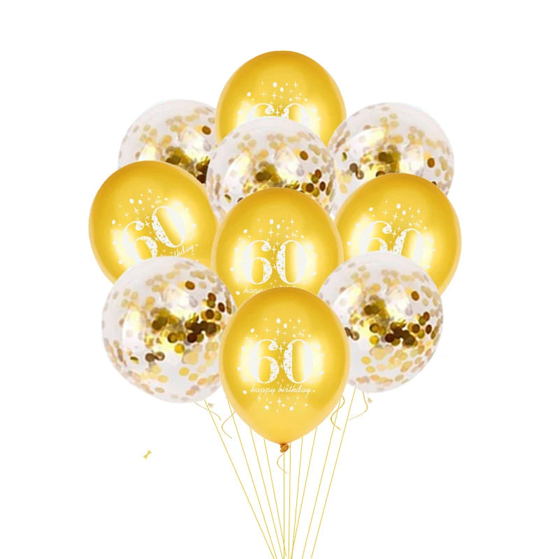JOY-ENLIFE 10pcs Inflatable Confetti Balloons 12inch Latex Balloons 30 40 50 60 Years Birthday Party Adult Foil Helium Balloons