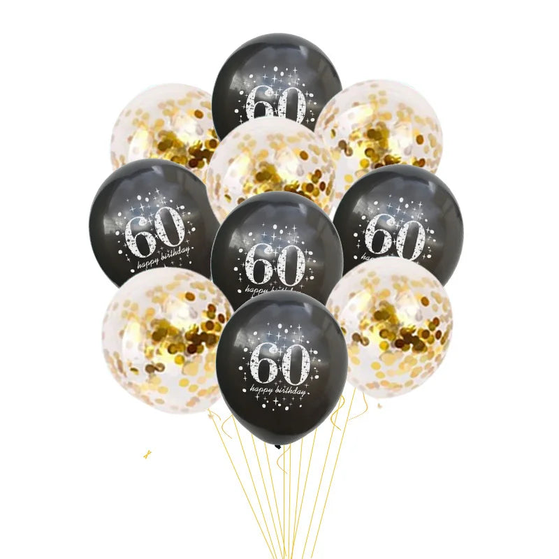 JOY-ENLIFE 10pcs Inflatable Confetti Balloons 12inch Latex Balloons 30 40 50 60 Years Birthday Party Adult Foil Helium Balloons