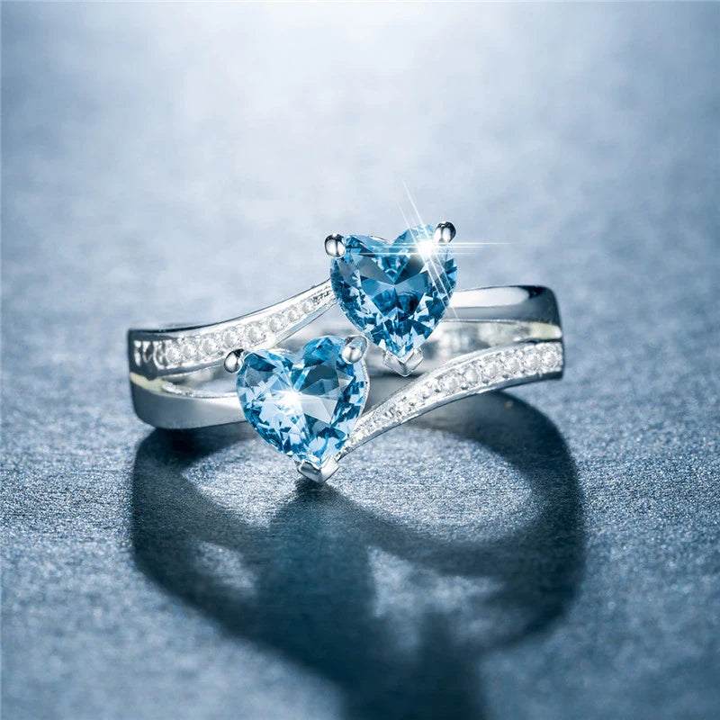 Stylish Female Rings Silver-plated Double Heart-Shaped Cubic Zircons Wedding Ring For Women Girls Nice Gift For Birthday