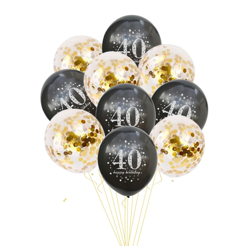 JOY-ENLIFE 10pcs Inflatable Confetti Balloons 12inch Latex Balloons 30 40 50 60 Years Birthday Party Adult Foil Helium Balloons